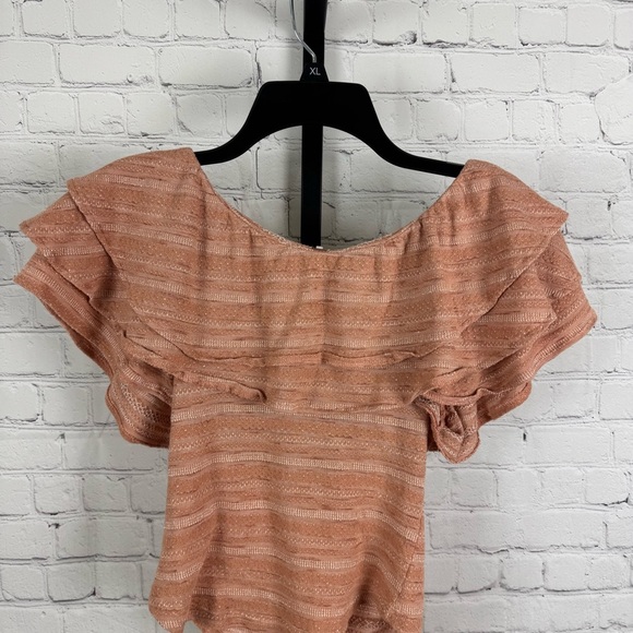 Free People Heirloom Ruffle Top Light Brown Size Small - Picture 5 of 7